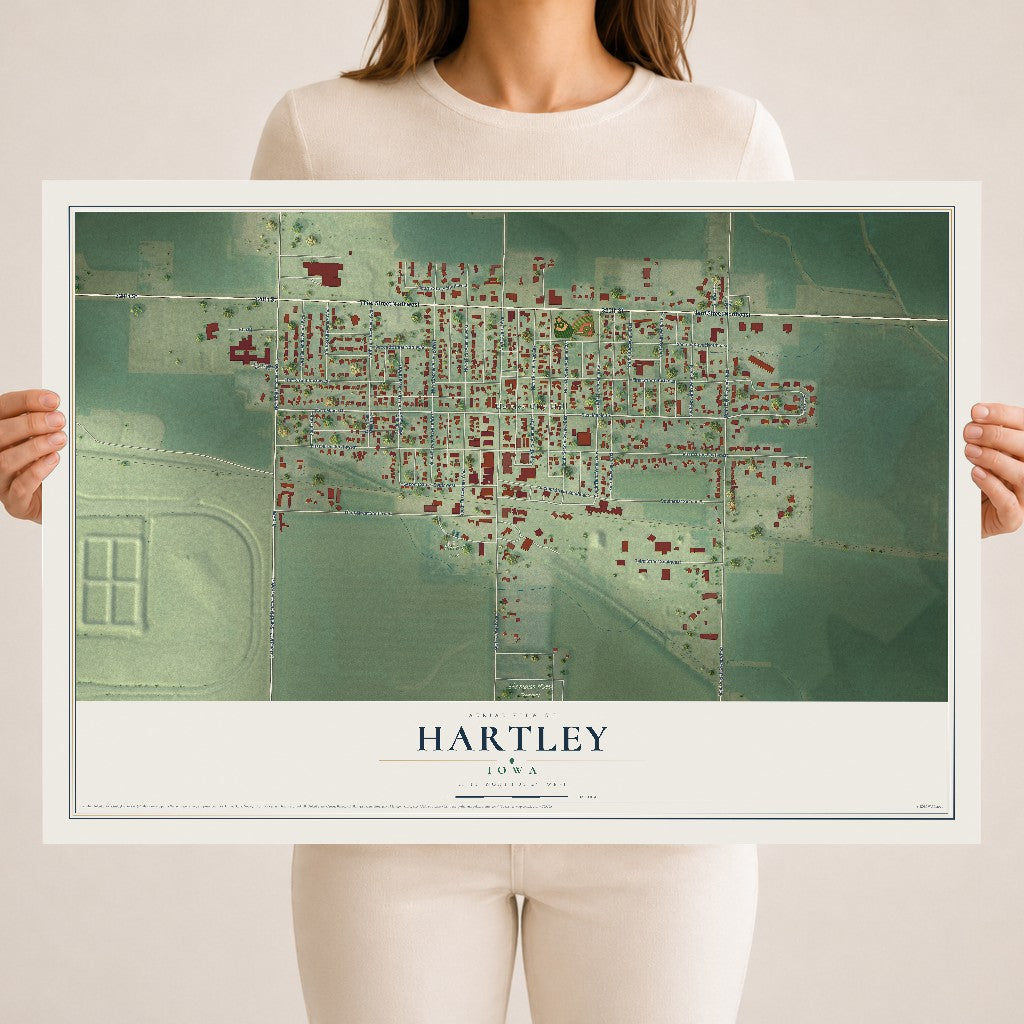 Map of Hartley, Iowa, 18 x 24 inch unframed archival matte print