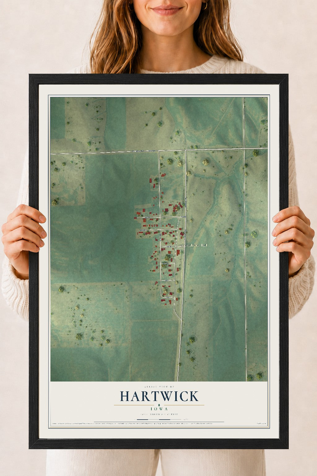 Map of Hartwick, Iowa, 18 x 24 inch print in a black wood frame