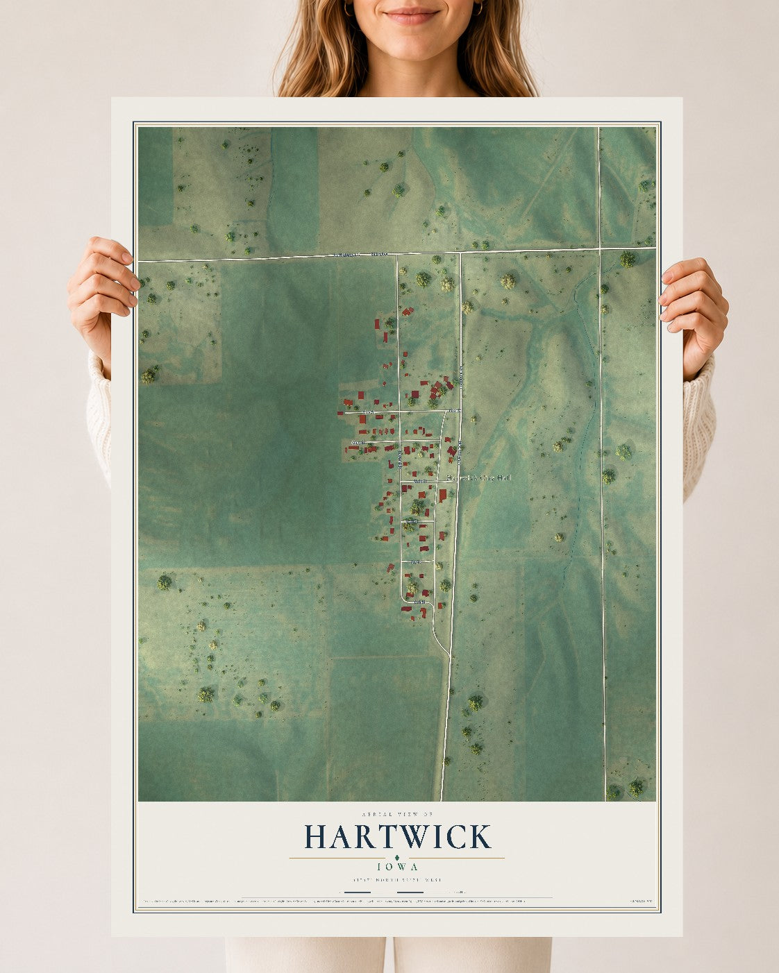 Map of Hartwick, Iowa, 24 x 36 inch unframed archival matte print