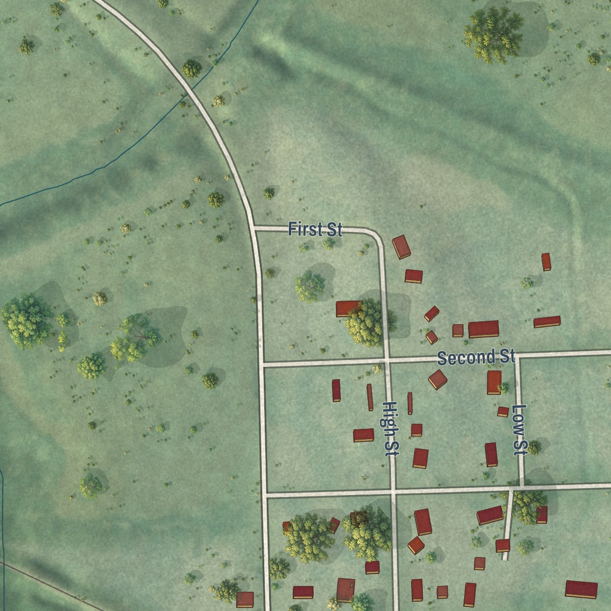 Second close-up of the map of Harvey, Iowa print showing more streets and buildings
