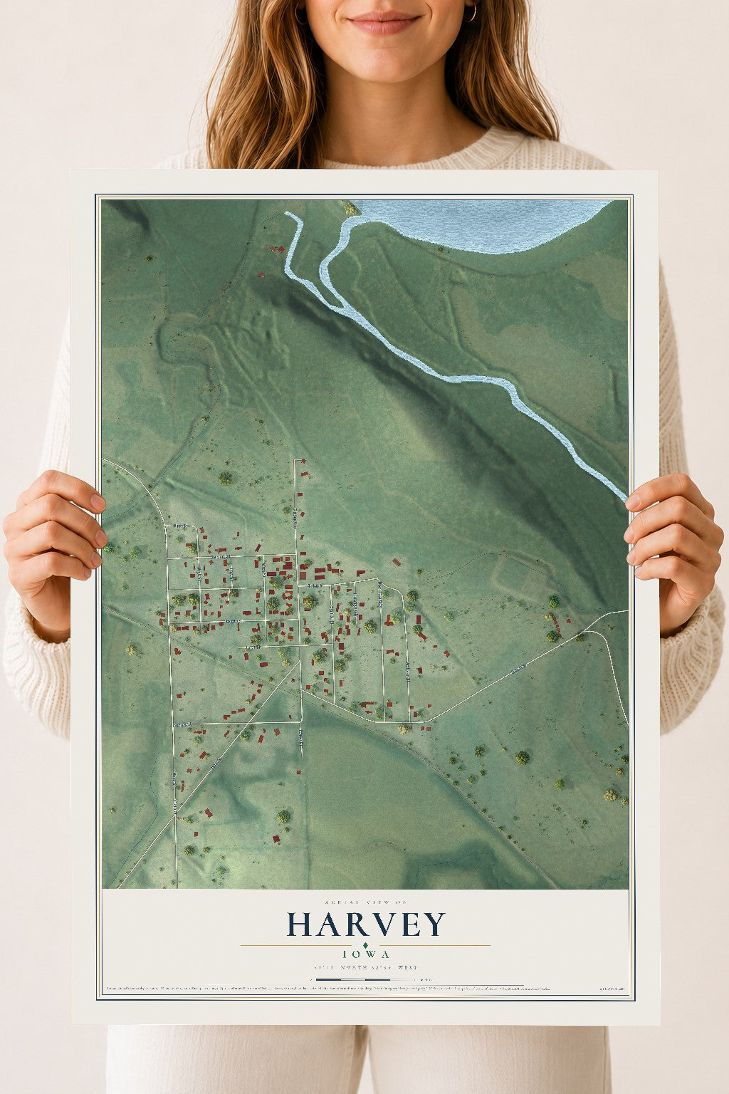 Map of Harvey, Iowa, 18 x 24 inch unframed archival matte print