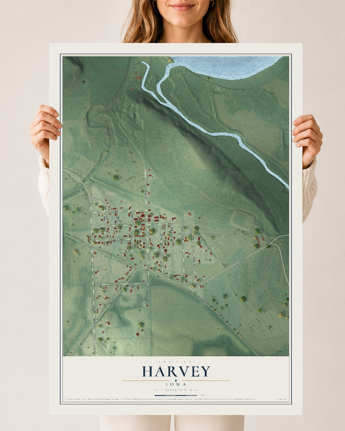 Map of Harvey, Iowa, 24 x 36 inch unframed archival matte print