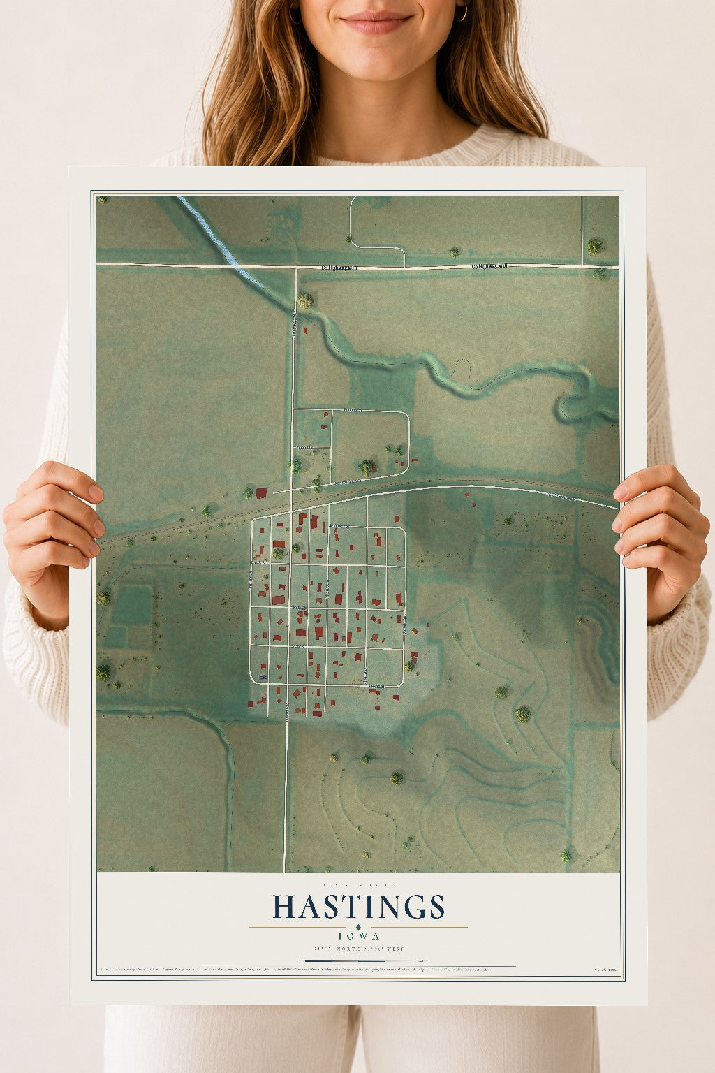 Map of Hastings, Iowa, 18 x 24 inch unframed archival matte print