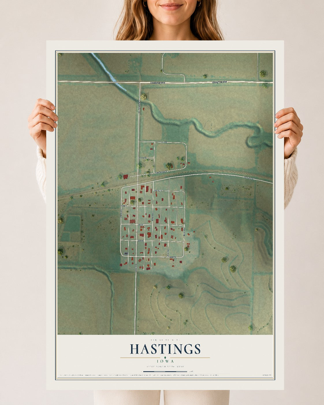 Map of Hastings, Iowa, 24 x 36 inch unframed archival matte print