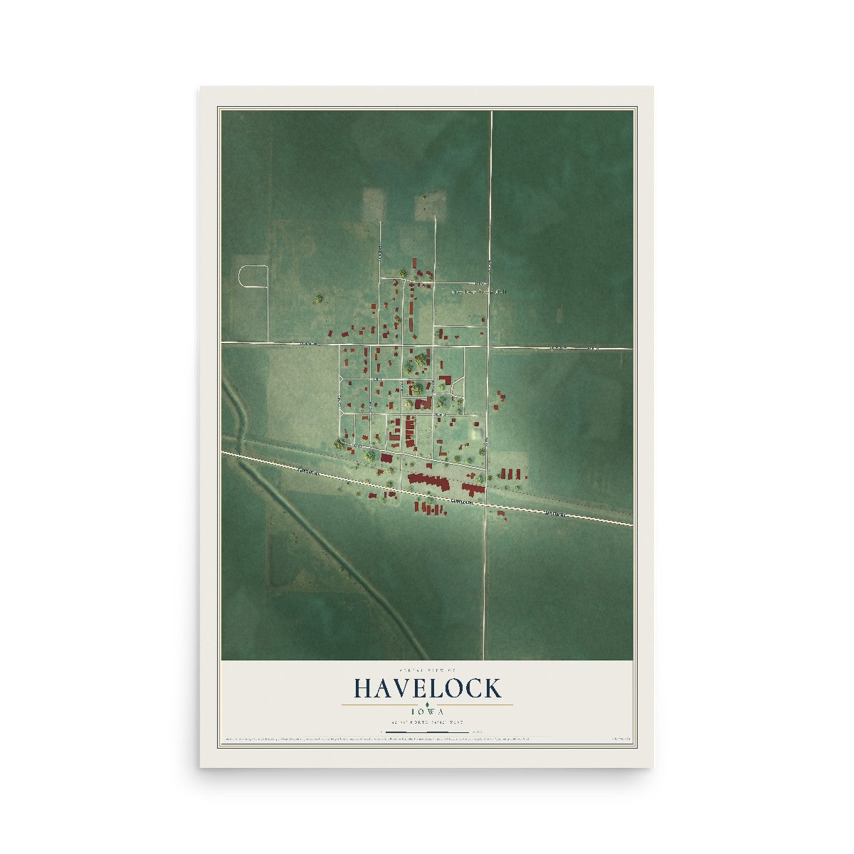 Map of Havelock, Iowa, 12 x 18 inch unframed archival matte print
