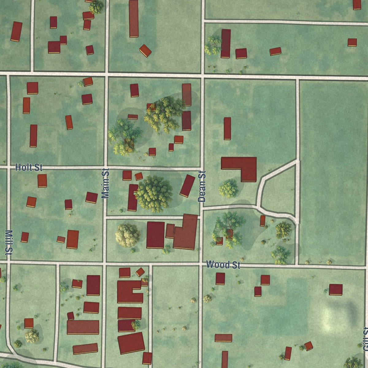 Close-up of the map of Havelock, Iowa print showing street and building detail