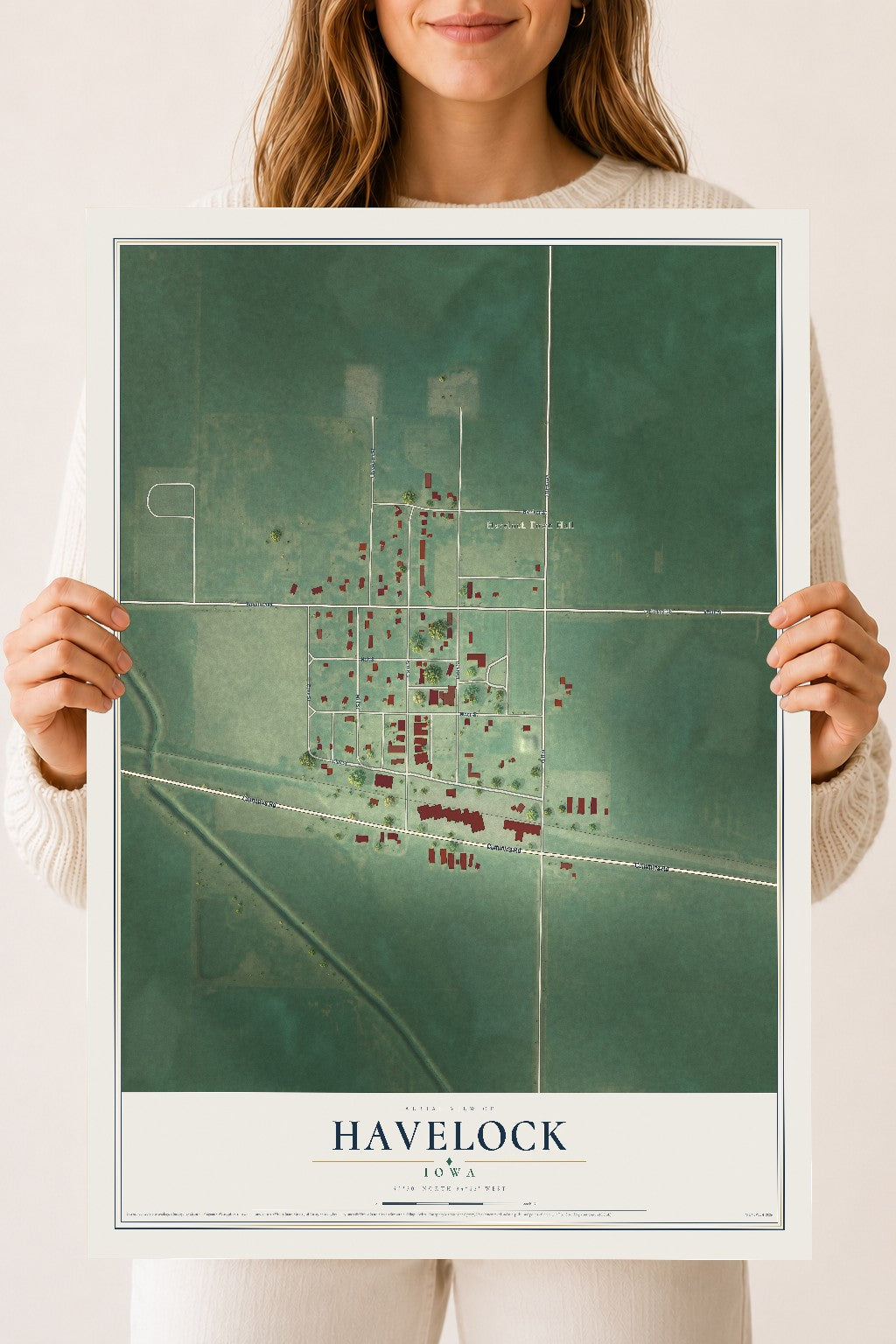 Map of Havelock, Iowa, 18 x 24 inch unframed archival matte print