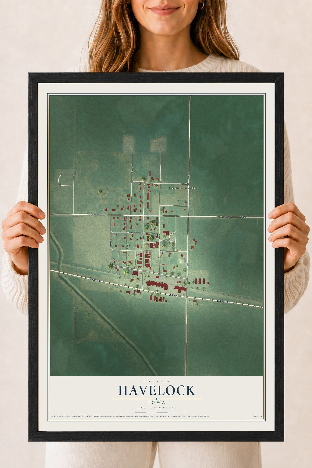 Map of Havelock, Iowa, 18 x 24 inch print in a black wood frame