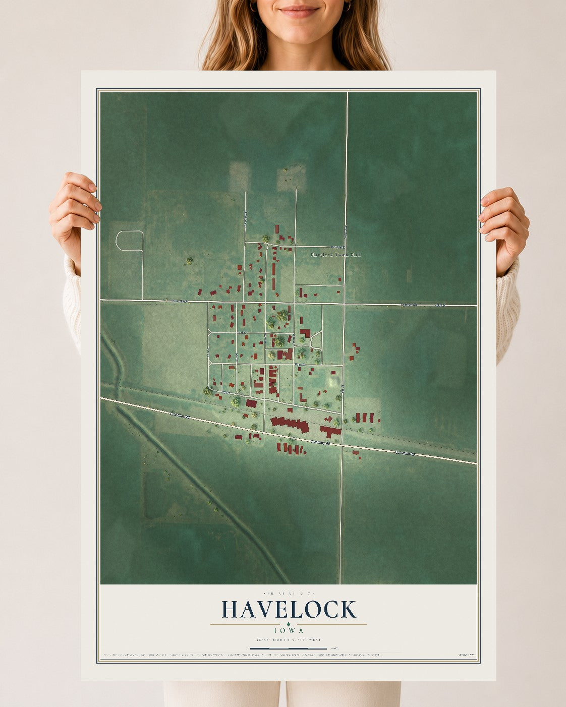 Map of Havelock, Iowa, 24 x 36 inch unframed archival matte print