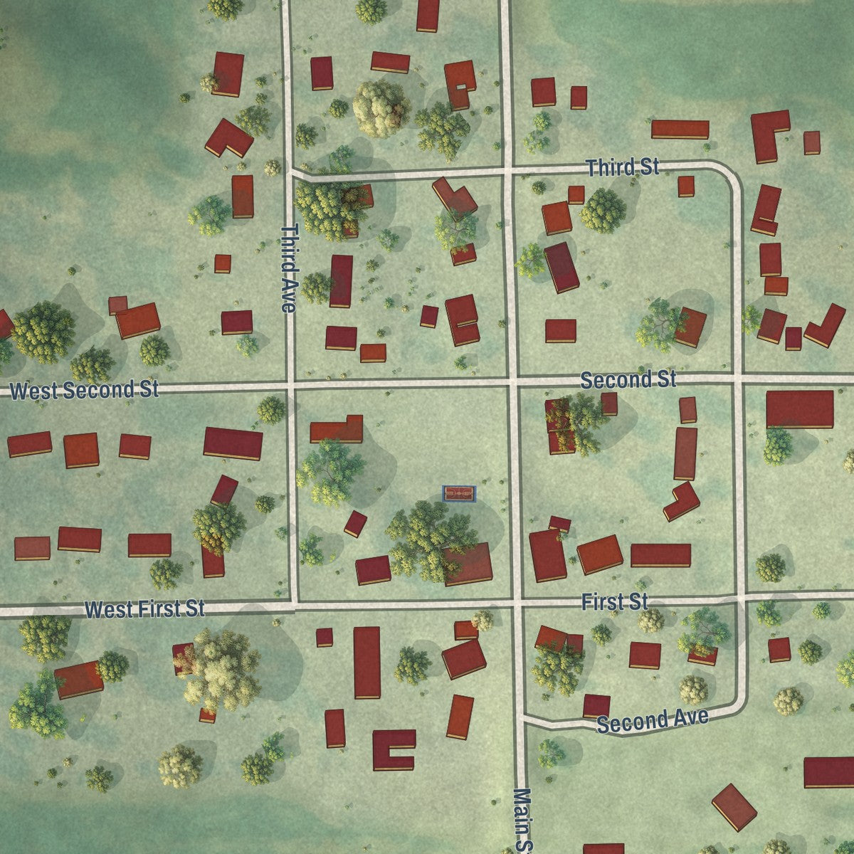 Close-up of the map of Haverhill, Iowa print showing street and building detail