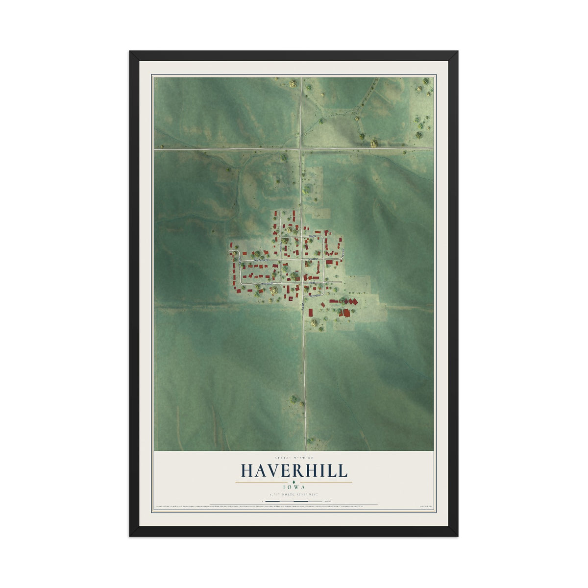 Map of Haverhill, Iowa, 12 x 18 inch print in a black wood frame