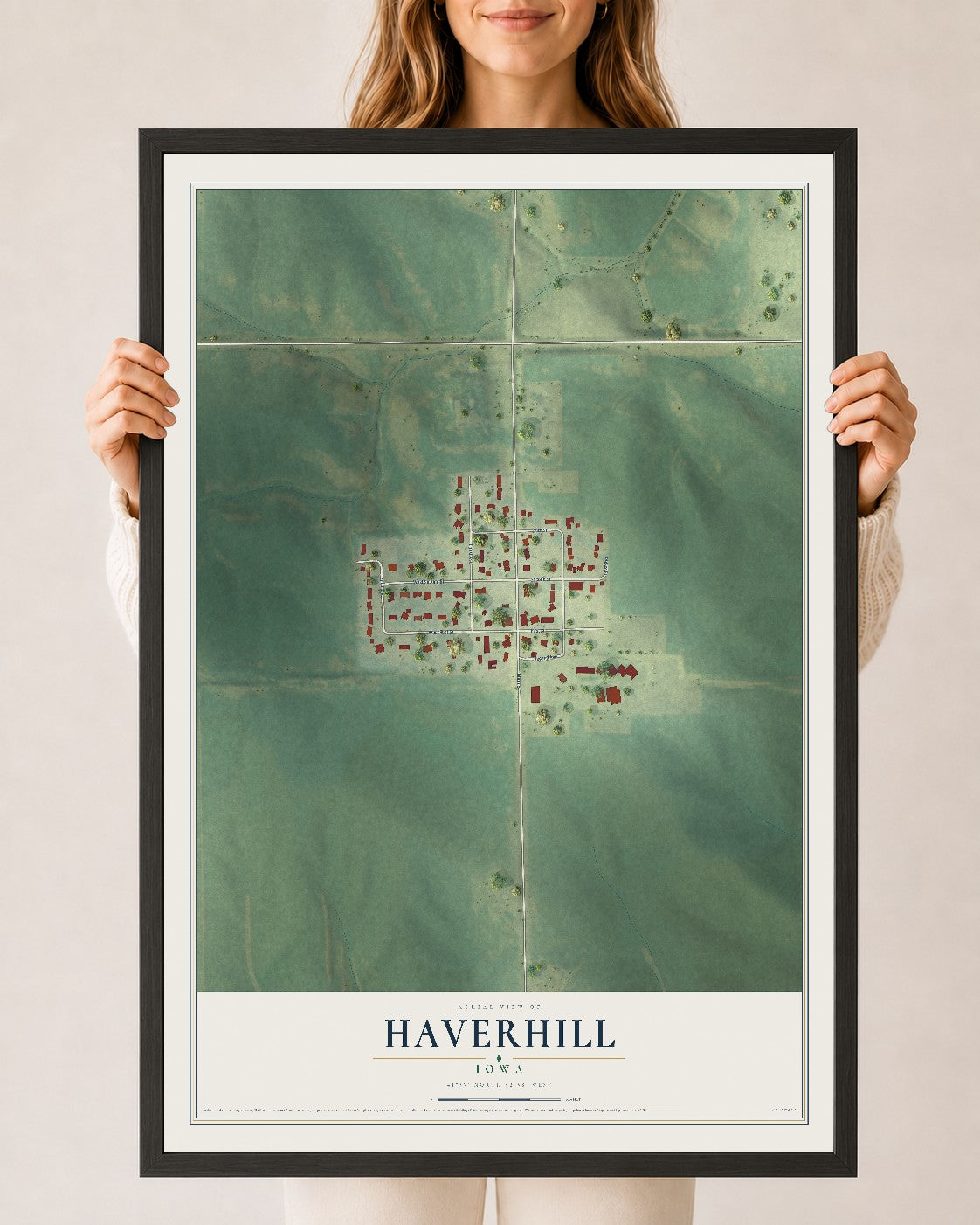 Map of Haverhill, Iowa, 24 x 36 inch print in a black wood frame