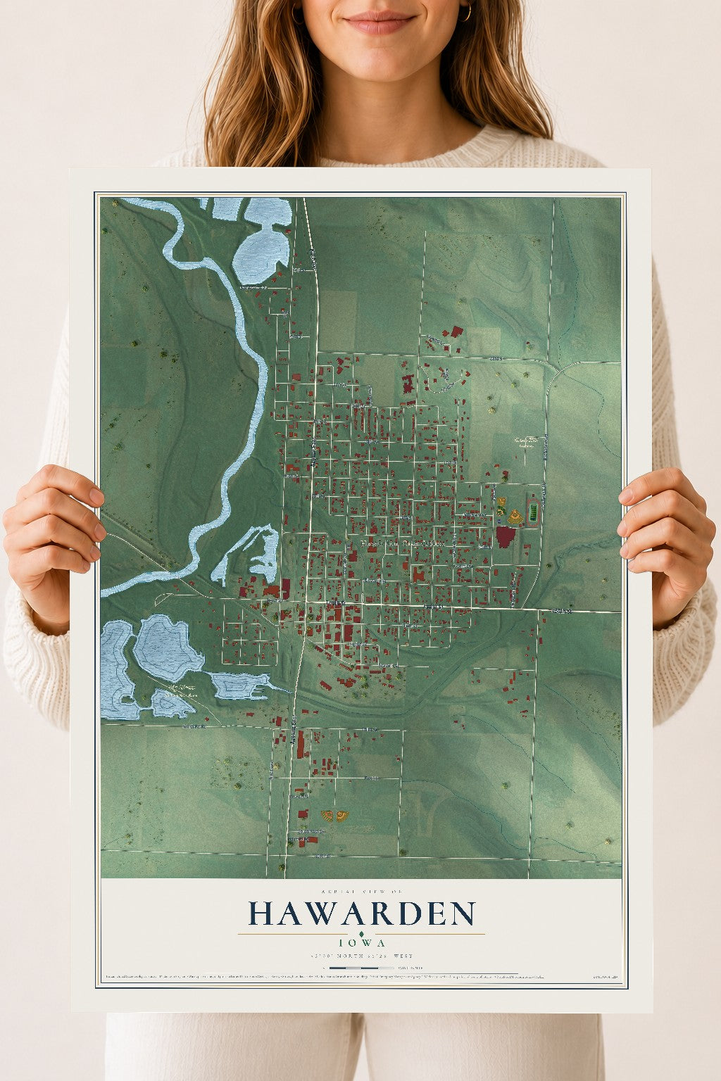 Map of Hawarden, Iowa, 18 x 24 inch unframed archival matte print