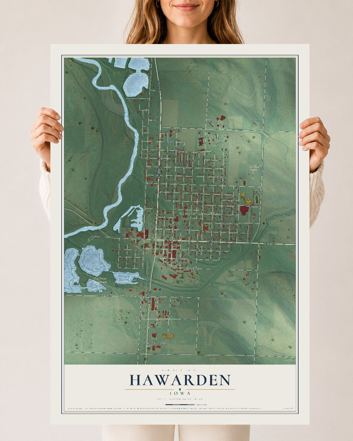 Map of Hawarden, Iowa, 24 x 36 inch unframed archival matte print