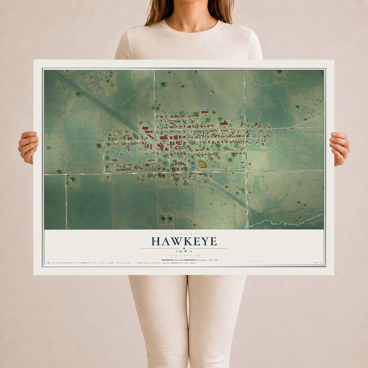 Map of Hawkeye, Iowa, 24 x 36 inch unframed archival matte print