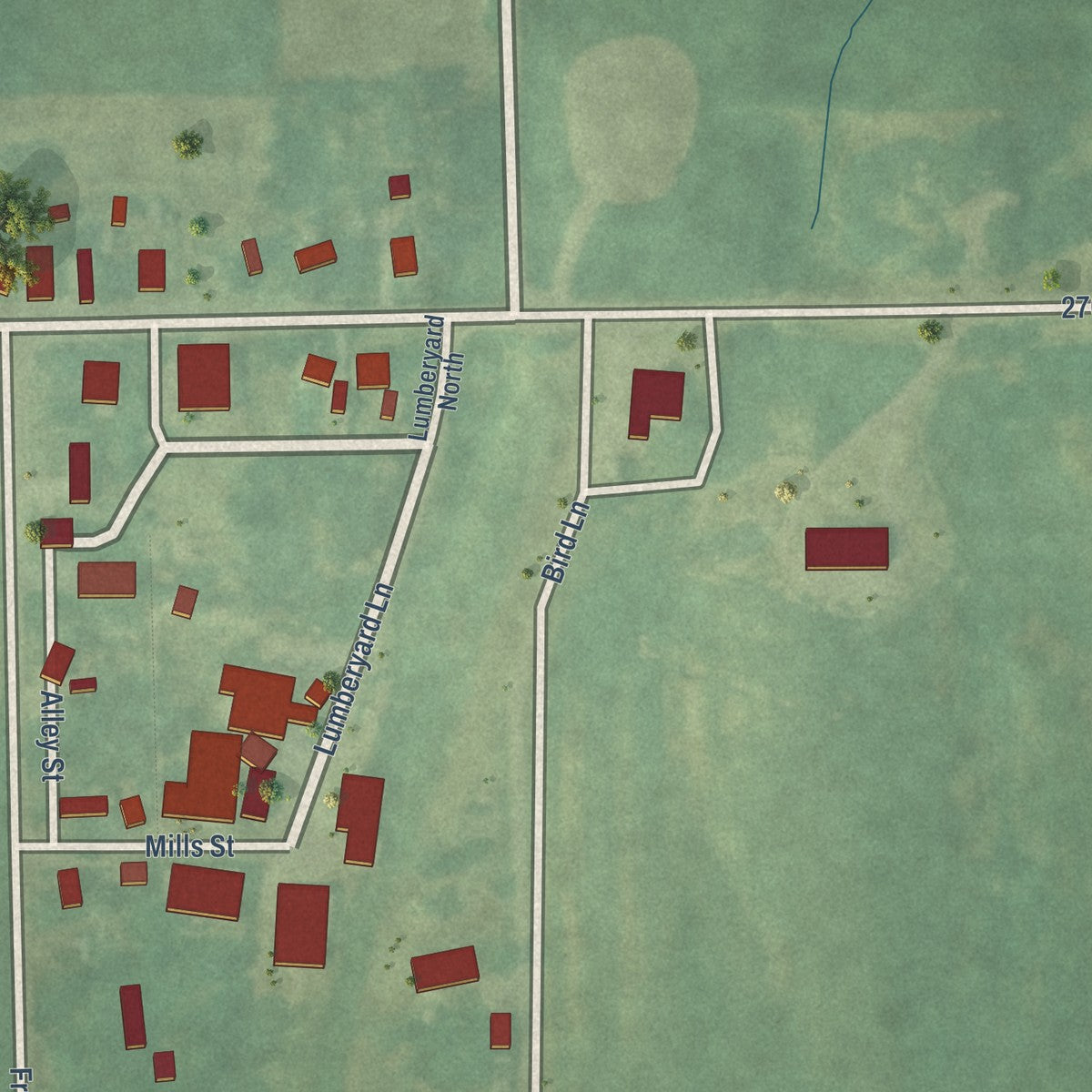 Close-up of the map of Hayesville, Iowa print showing street and building detail