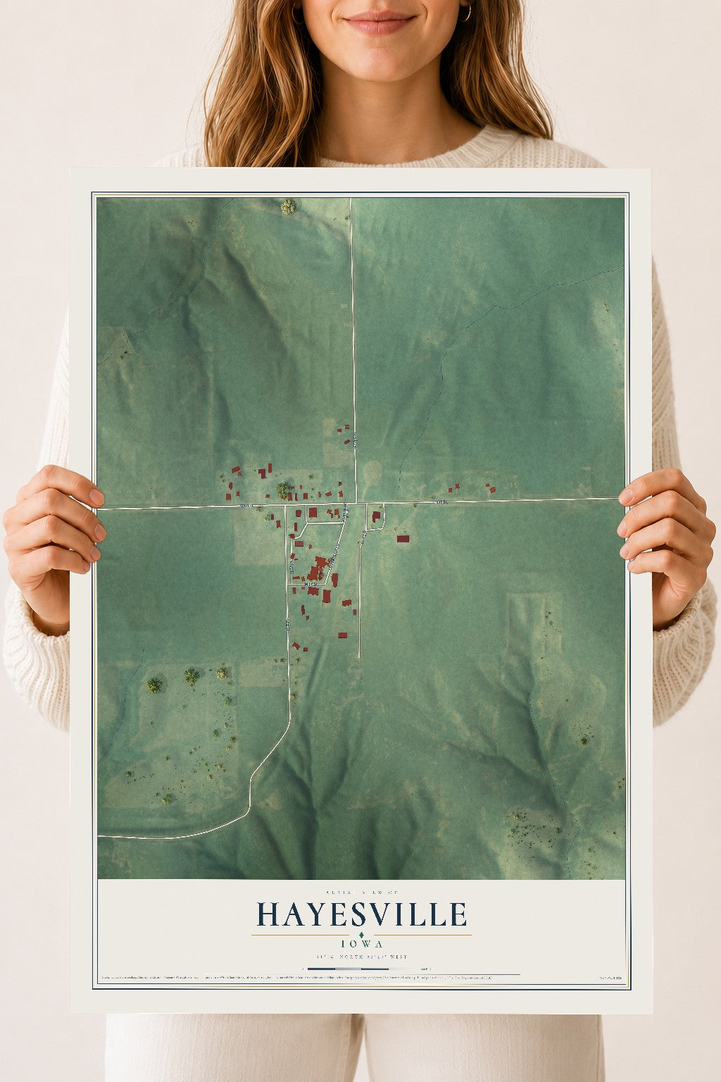 Map of Hayesville, Iowa, 18 x 24 inch unframed archival matte print