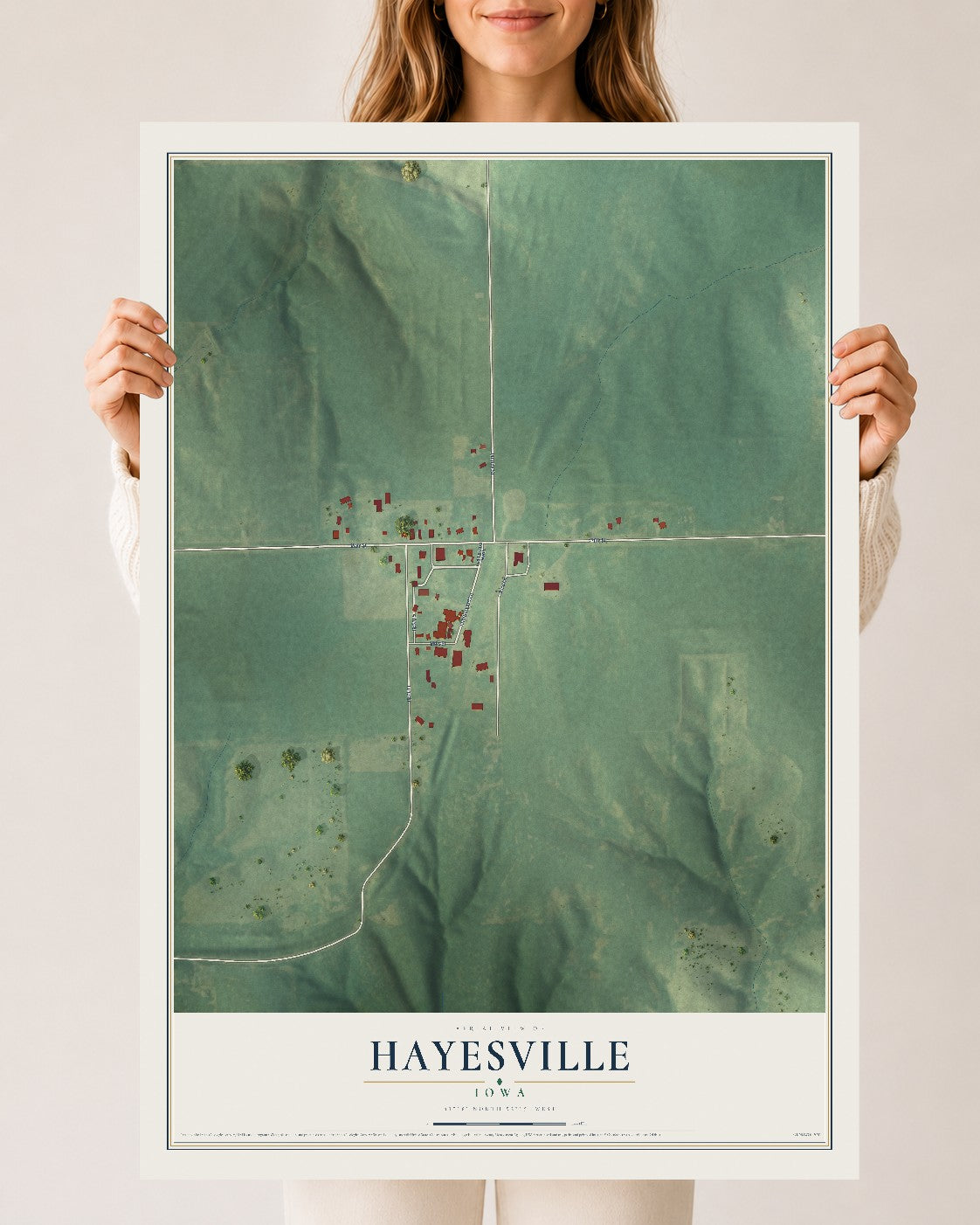 Map of Hayesville, Iowa, 24 x 36 inch unframed archival matte print