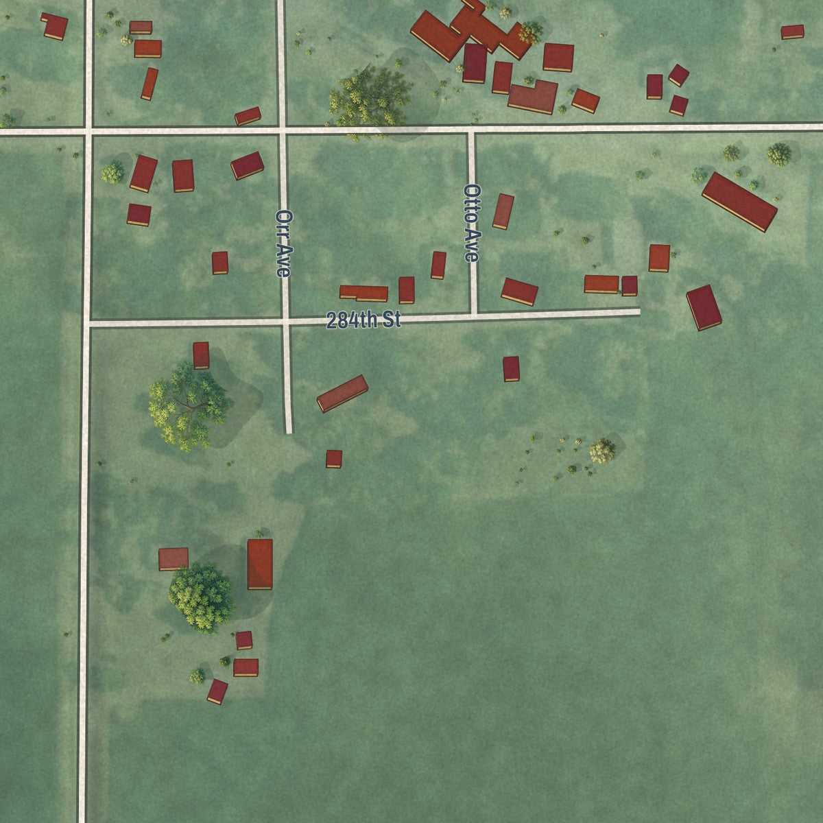 Close-up of the map of Hayfield, Iowa print showing street and building detail