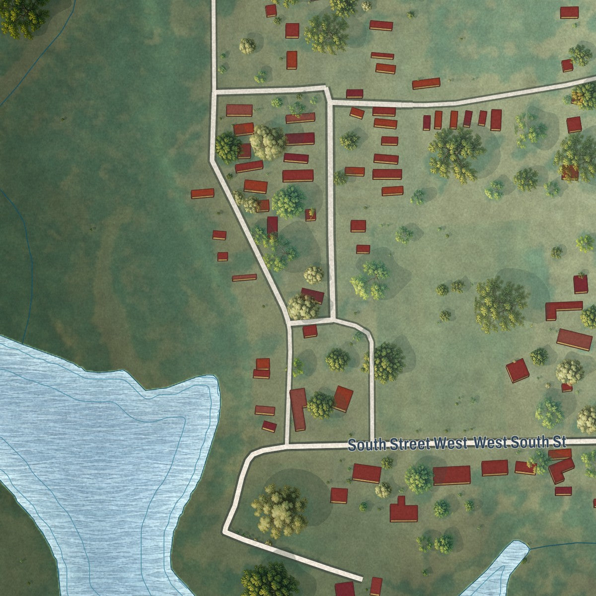 Second close-up of the map of Hazleton, Iowa print showing more streets and buildings
