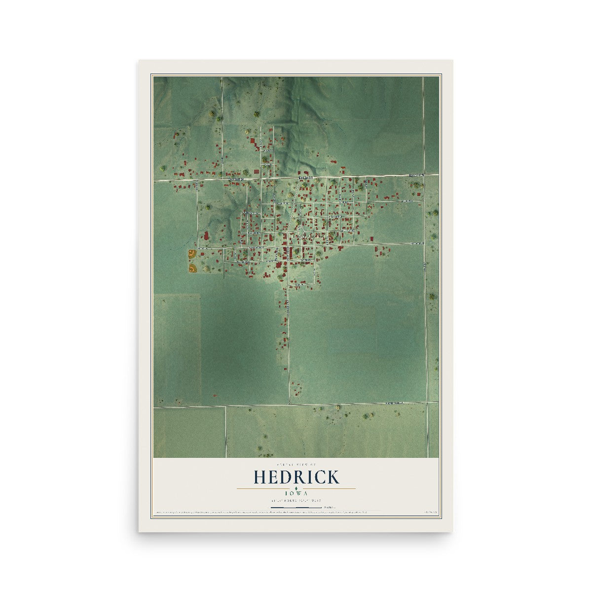 Map of Hedrick, Iowa, 12 x 18 inch unframed archival matte print