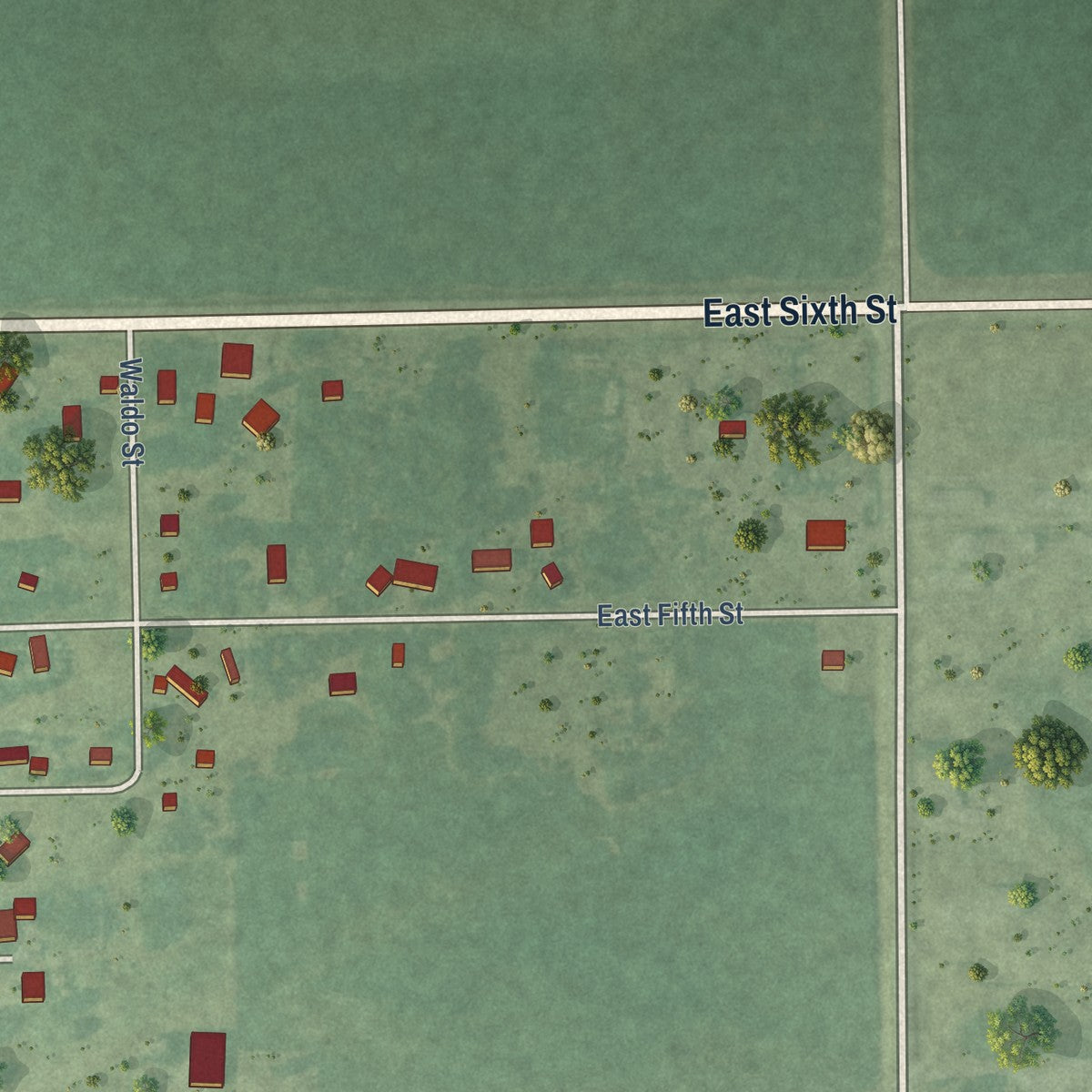 Second close-up of the map of Hedrick, Iowa print showing more streets and buildings