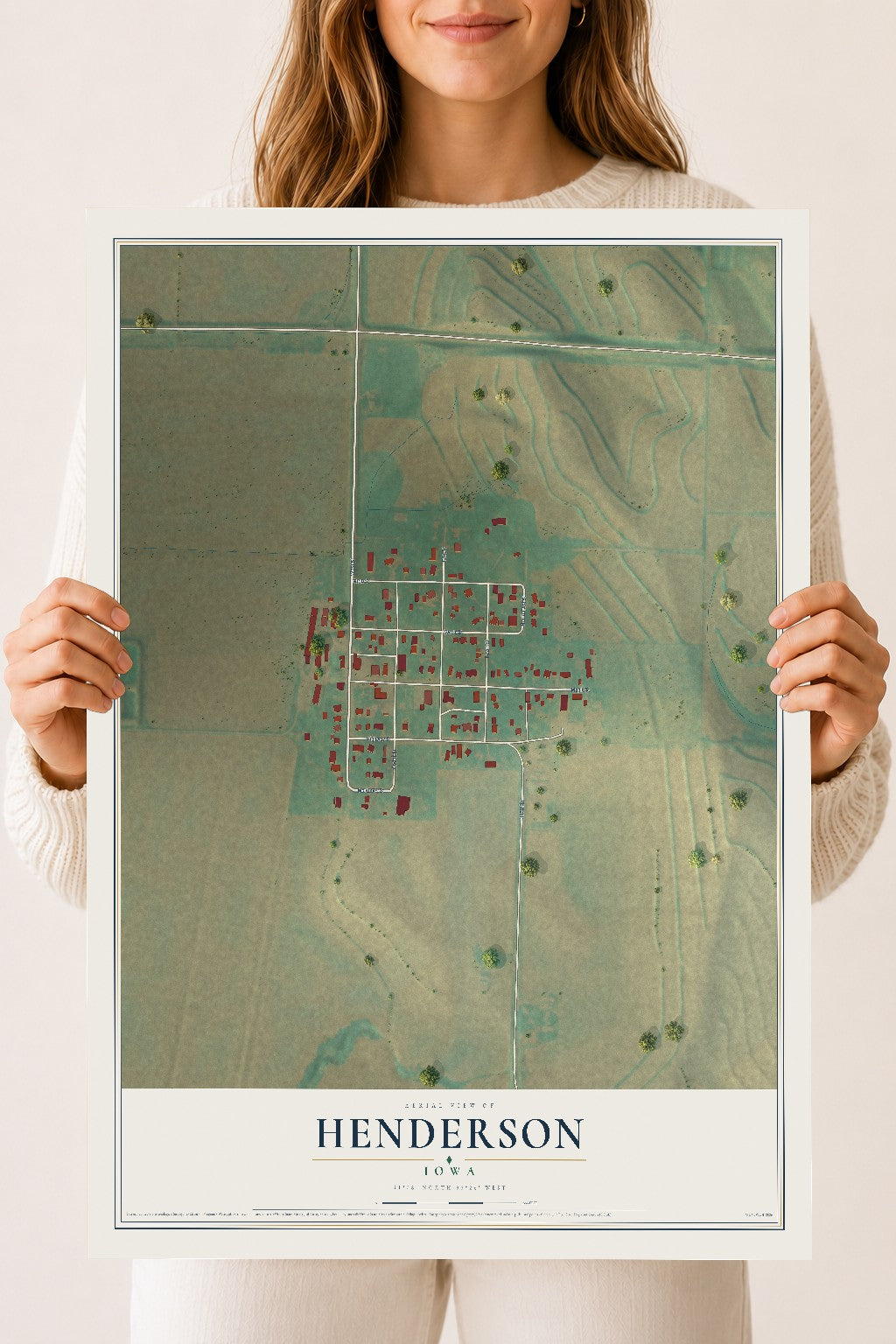 Map of Henderson, Iowa, 18 x 24 inch unframed archival matte print