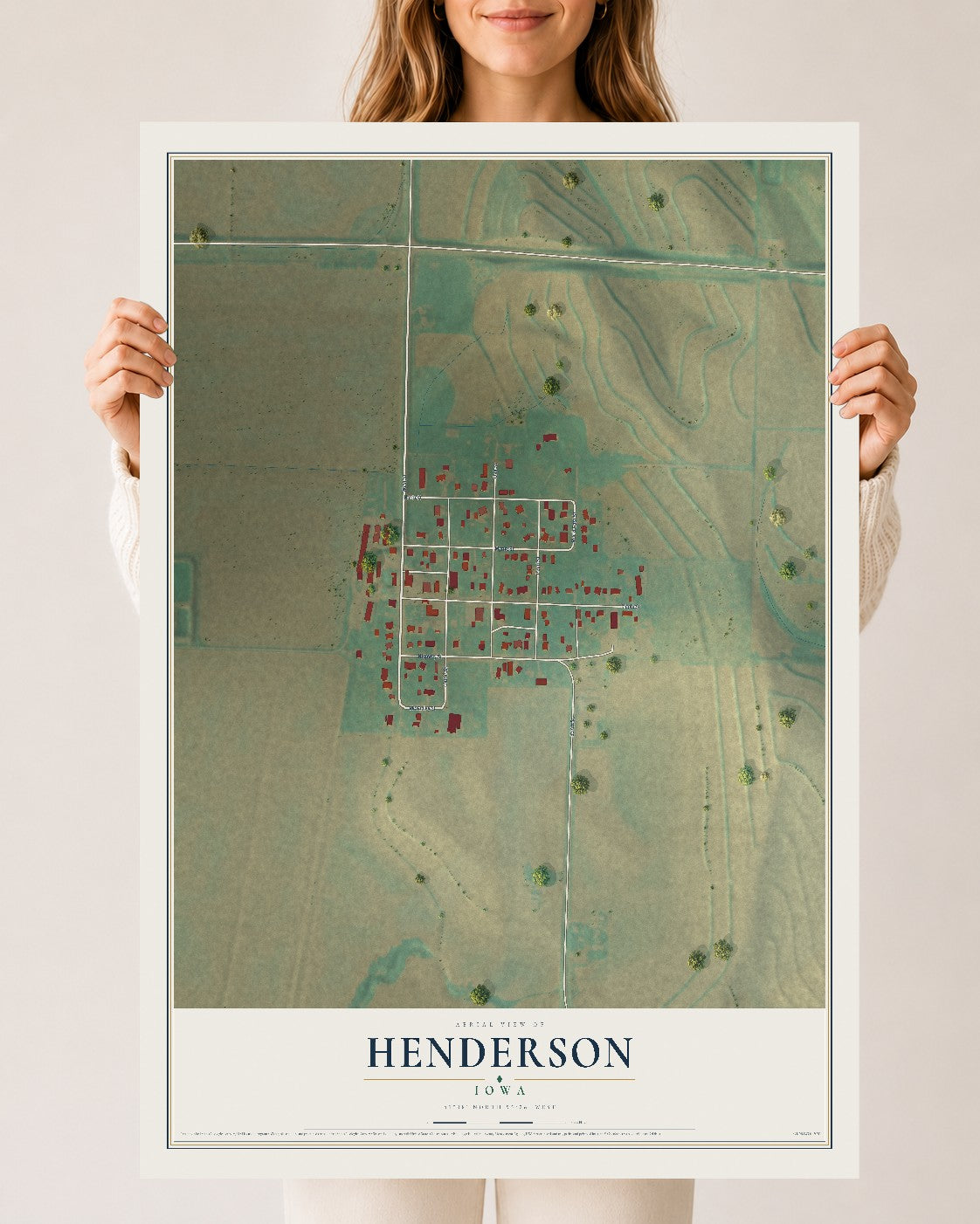 Map of Henderson, Iowa, 24 x 36 inch unframed archival matte print
