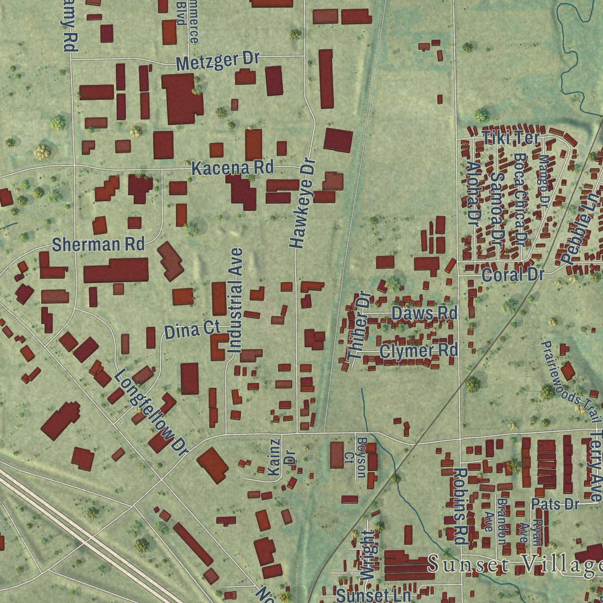 Second close-up of the map of Hiawatha, Iowa print showing more streets and buildings