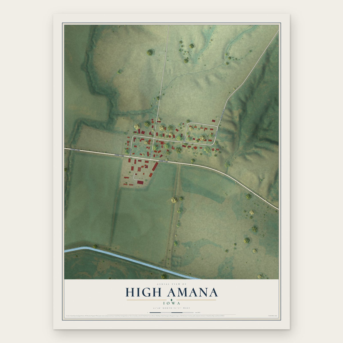 High Amana, Iowa map print, the full design