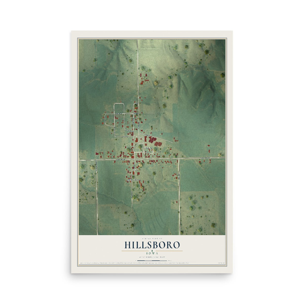 Map of Hillsboro, Iowa, 12 x 18 inch unframed archival matte print