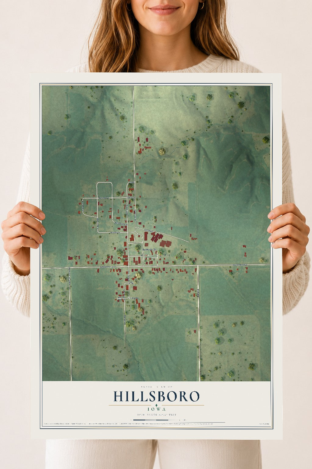 Map of Hillsboro, Iowa, 18 x 24 inch unframed archival matte print