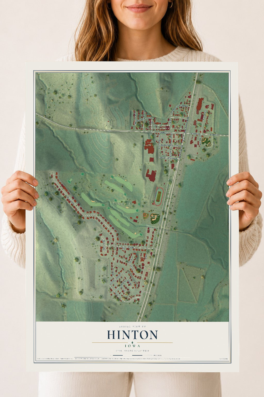 Map of Hinton, Iowa, 18 x 24 inch unframed archival matte print