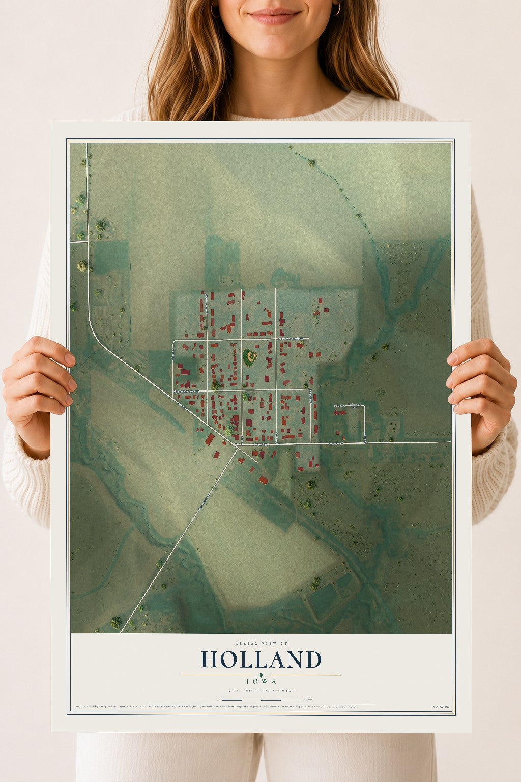 Map of Holland, Iowa, 18 x 24 inch unframed archival matte print