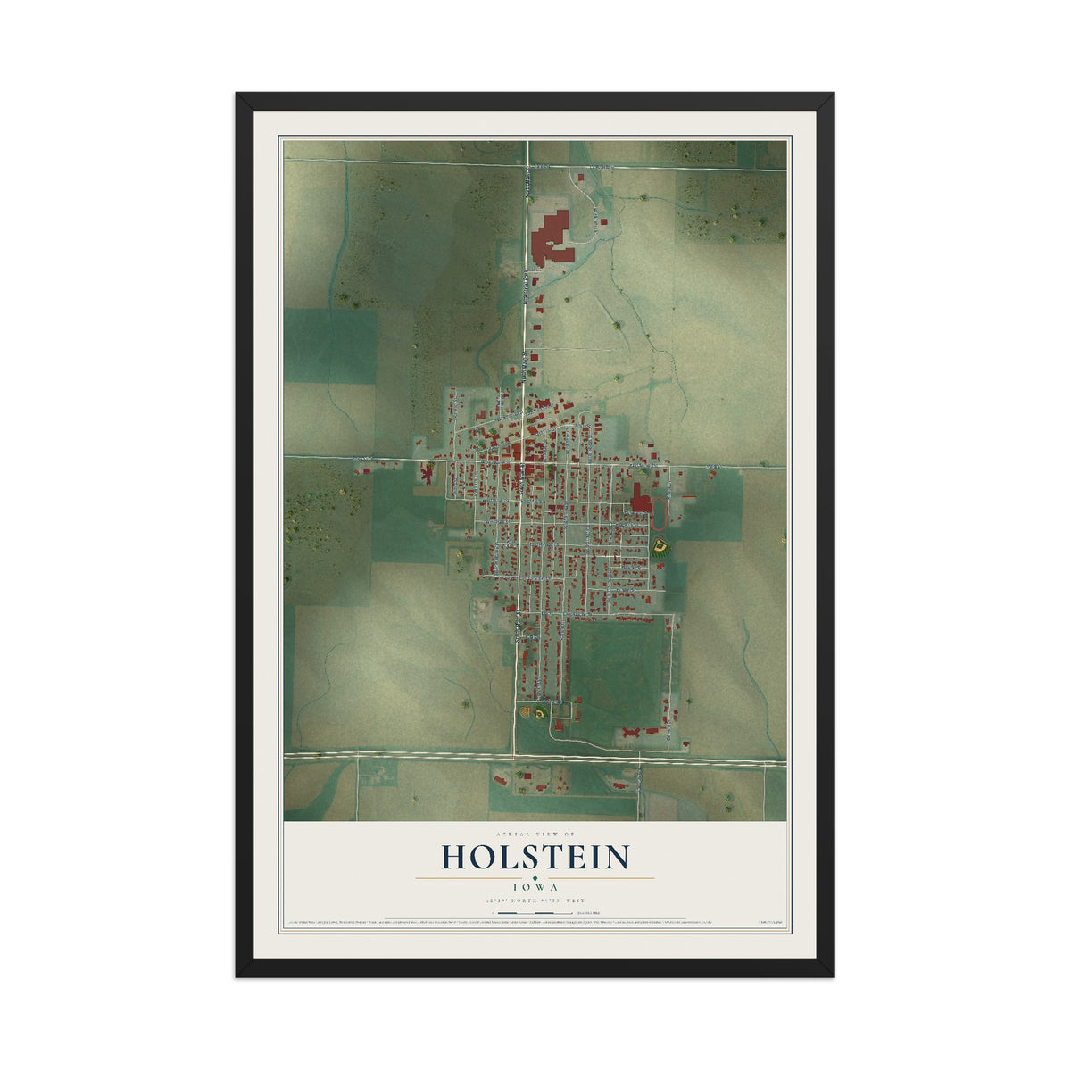 Map of Holstein, Iowa, 12 x 18 inch print in a black wood frame
