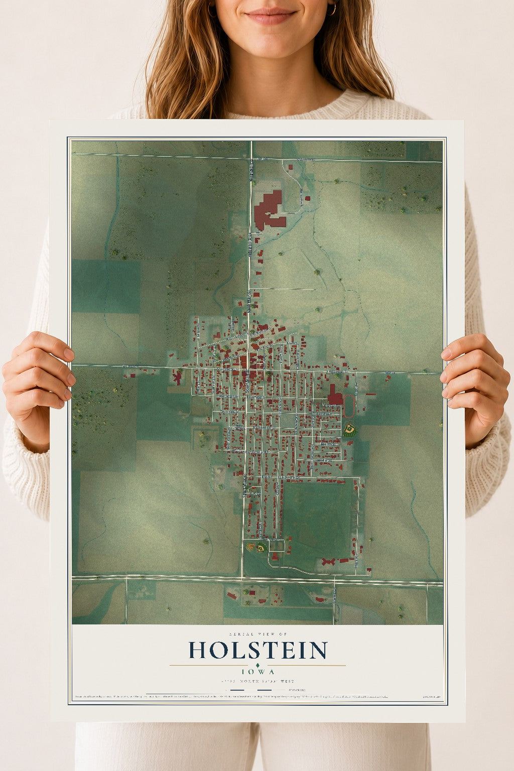 Map of Holstein, Iowa, 18 x 24 inch unframed archival matte print
