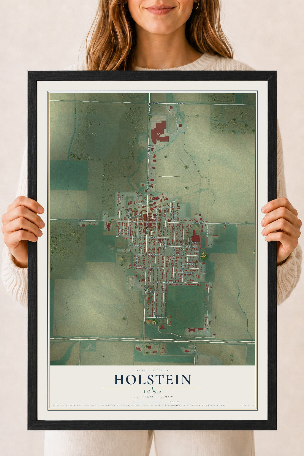 Map of Holstein, Iowa, 18 x 24 inch print in a black wood frame