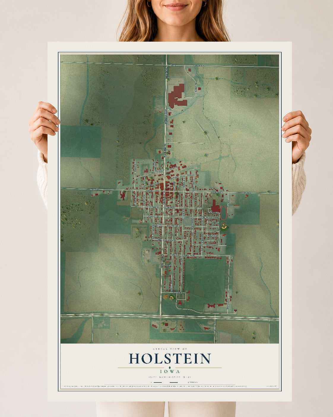 Map of Holstein, Iowa, 24 x 36 inch unframed archival matte print
