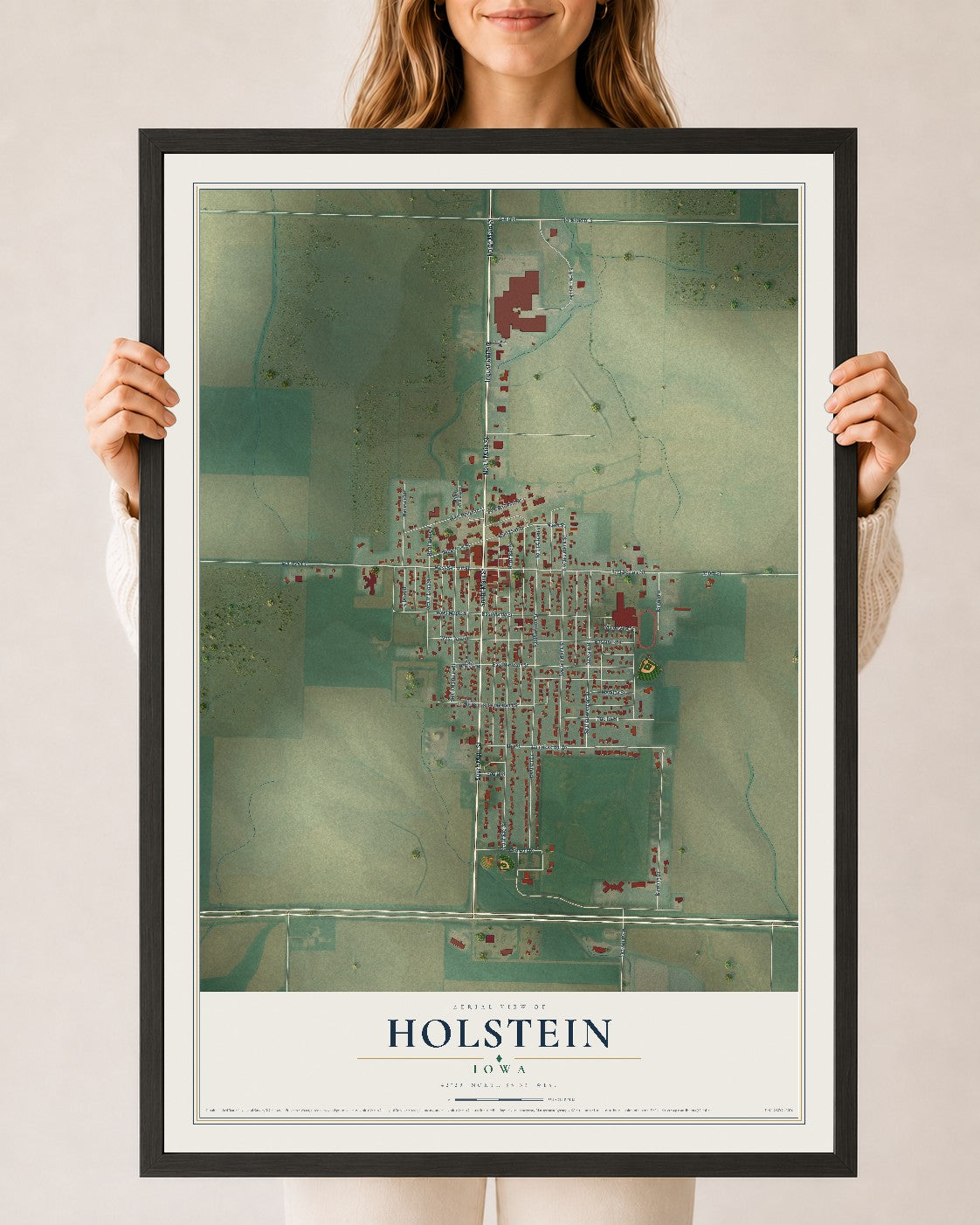 Map of Holstein, Iowa, 24 x 36 inch print in a black wood frame