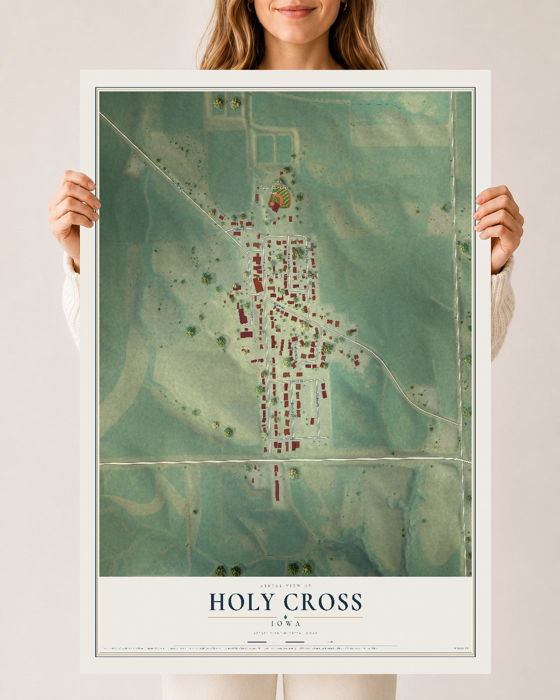 Map of Holy Cross, Iowa, 24 x 36 inch unframed archival matte print