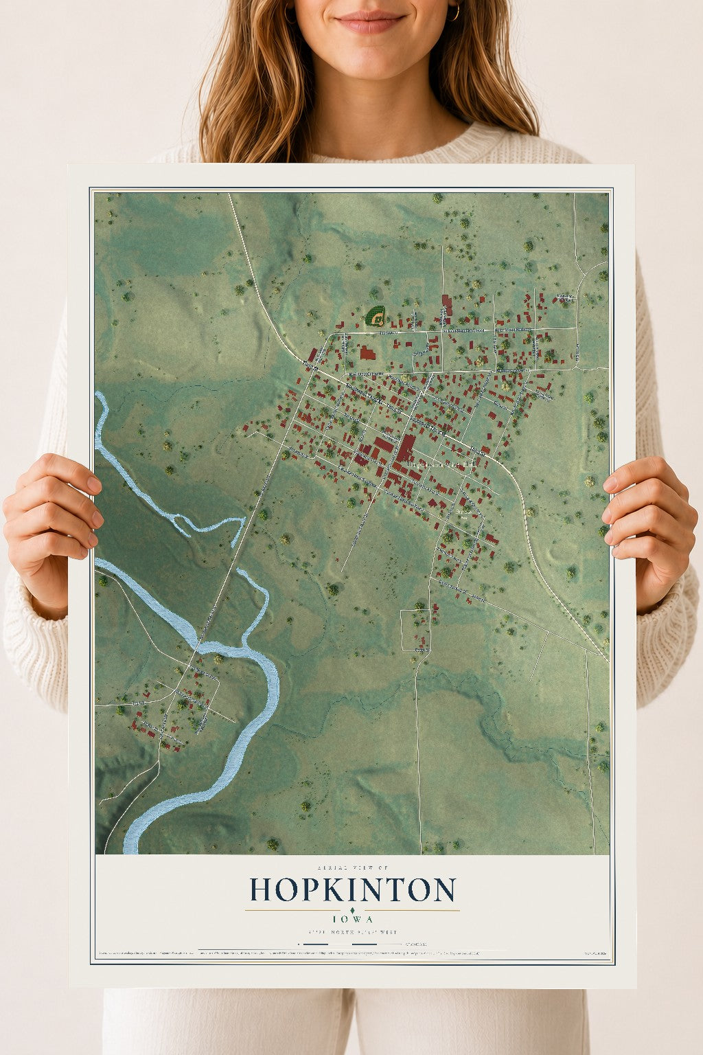 Map of Hopkinton, Iowa, 18 x 24 inch unframed archival matte print