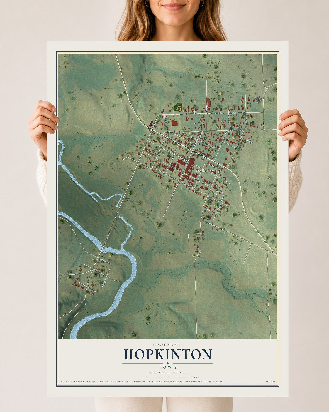 Map of Hopkinton, Iowa, 24 x 36 inch unframed archival matte print