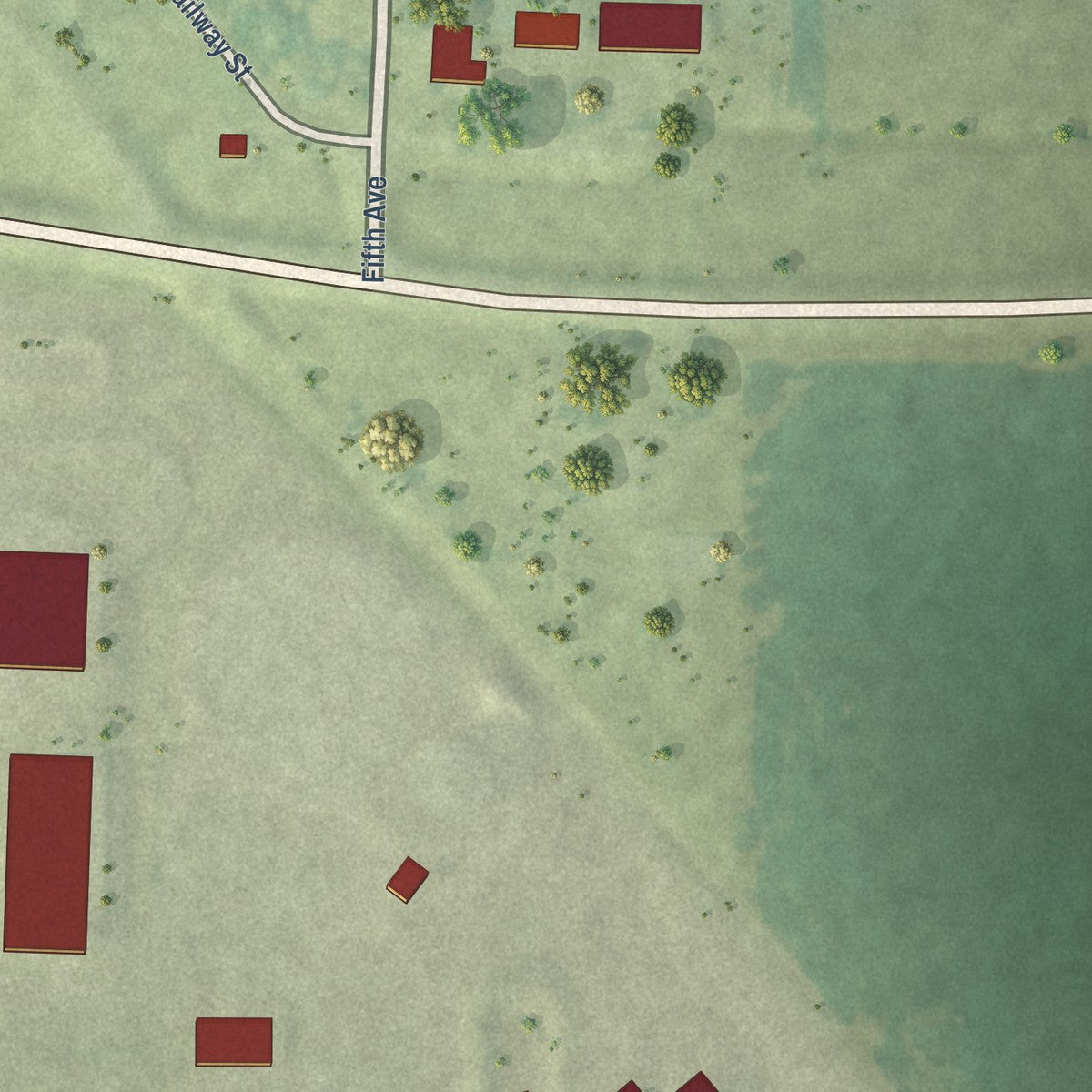 Second close-up of the map of Hornick, Iowa print showing more streets and buildings