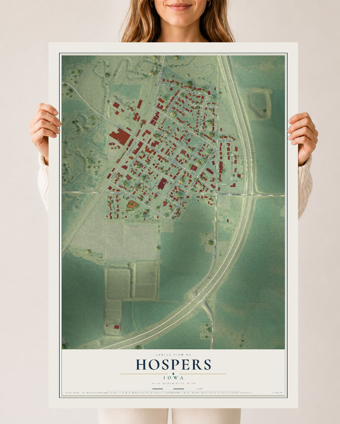 Map of Hospers, Iowa, 24 x 36 inch unframed archival matte print