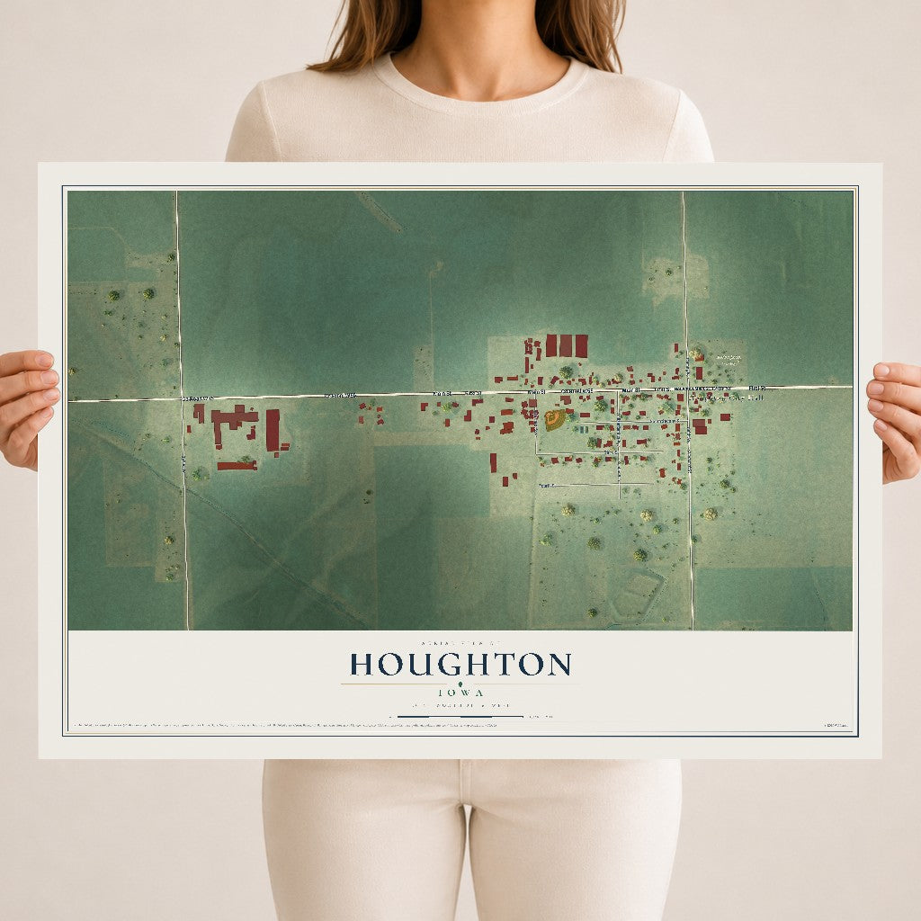 Map of Houghton, Iowa, 18 x 24 inch unframed archival matte print