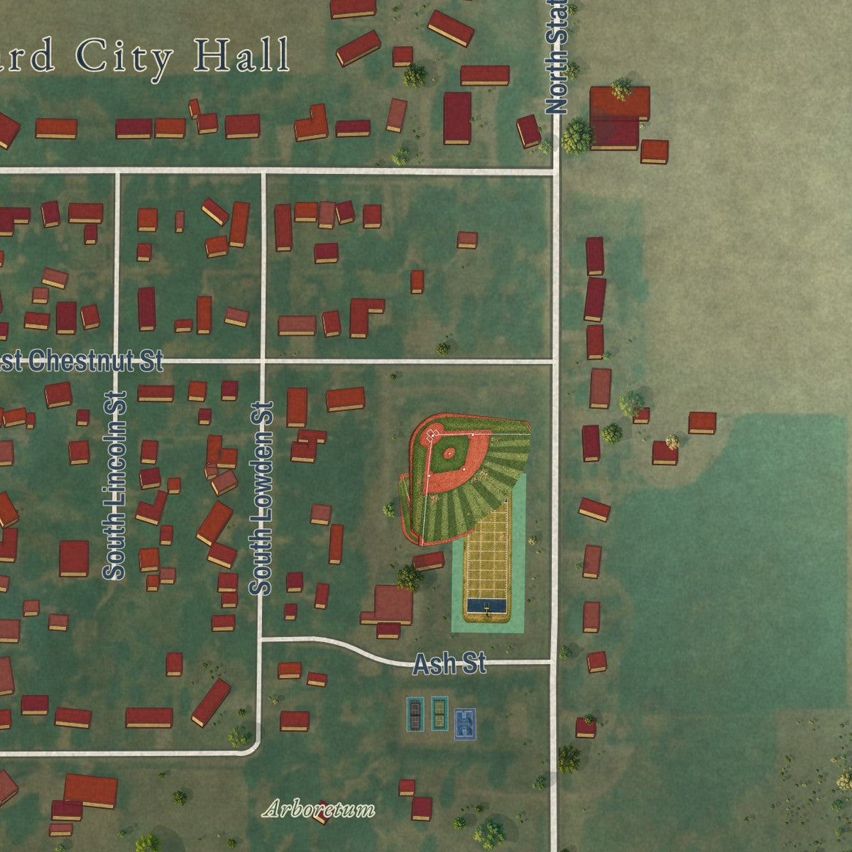 Second close-up of the map of Hubbard, Iowa print showing more streets and buildings