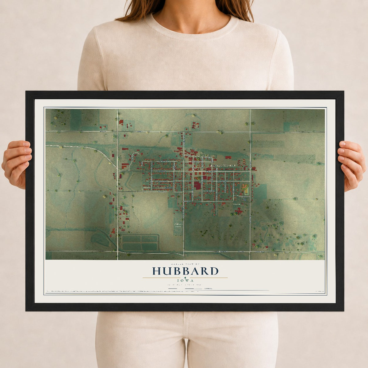 Map of Hubbard, Iowa, 12 x 18 inch print in a black wood frame