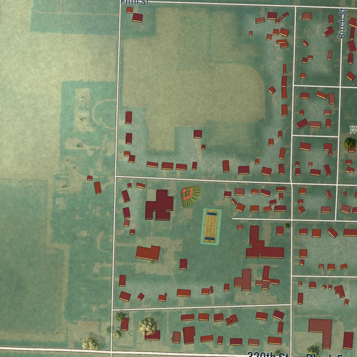 Second close-up of the map of Hull, Iowa print showing more streets and buildings