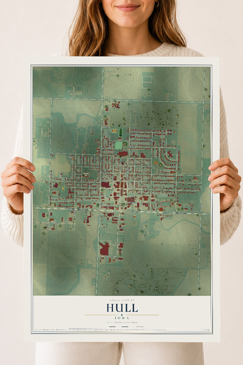 Map of Hull, Iowa, 18 x 24 inch unframed archival matte print