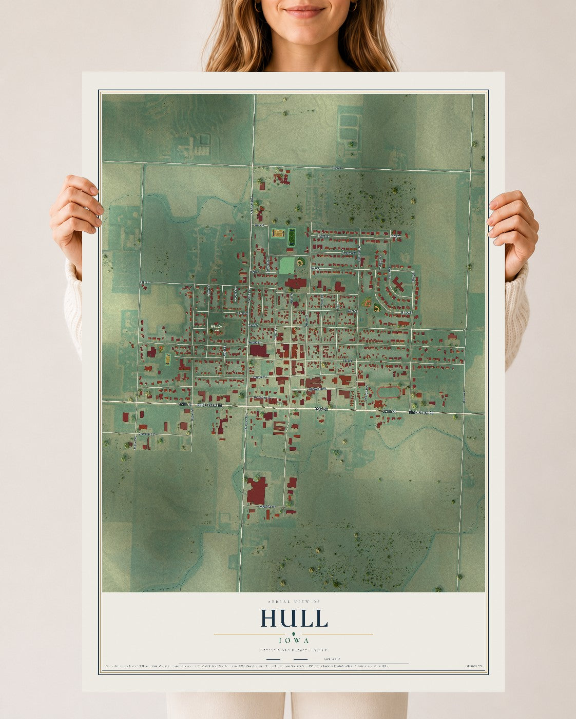 Map of Hull, Iowa, 24 x 36 inch unframed archival matte print